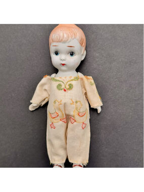 Vintage Japan Top Knot Bisque Jointed Baby Doll 7”